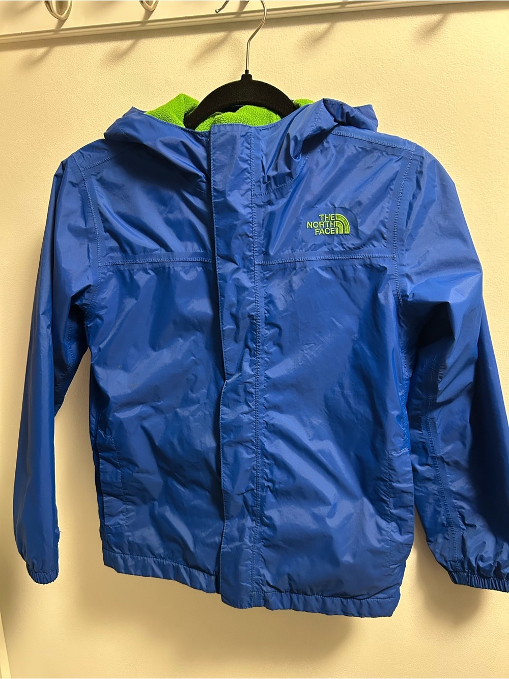 The North Face Blue Rain Jacket with Green Lining - Kids